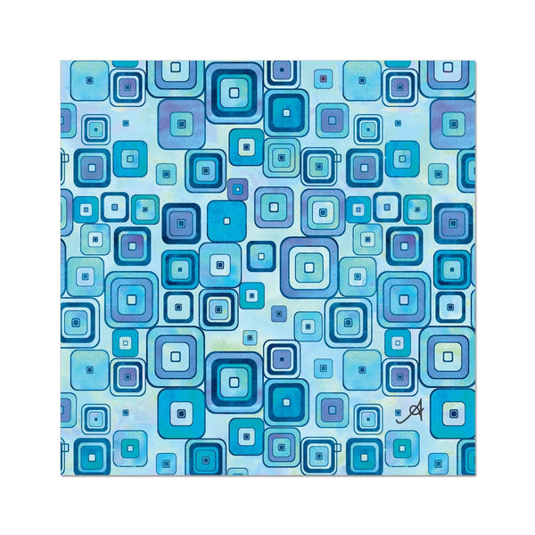 Watercolour Squares Blue Amanya Design Fine Art Print