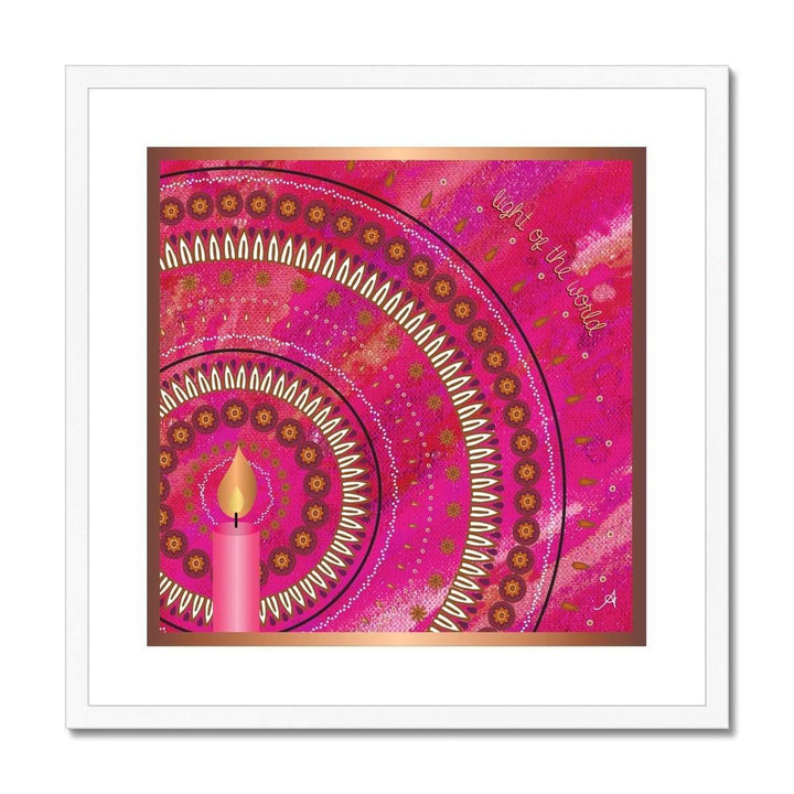 Fine art 20"x20" / White Frame Light of the World Pink Amanya Design Framed & Mounted Print Prodigi