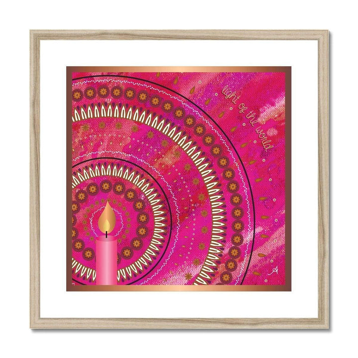 Fine art 20"x20" / Natural Frame Light of the World Pink Amanya Design Framed & Mounted Print Prodigi