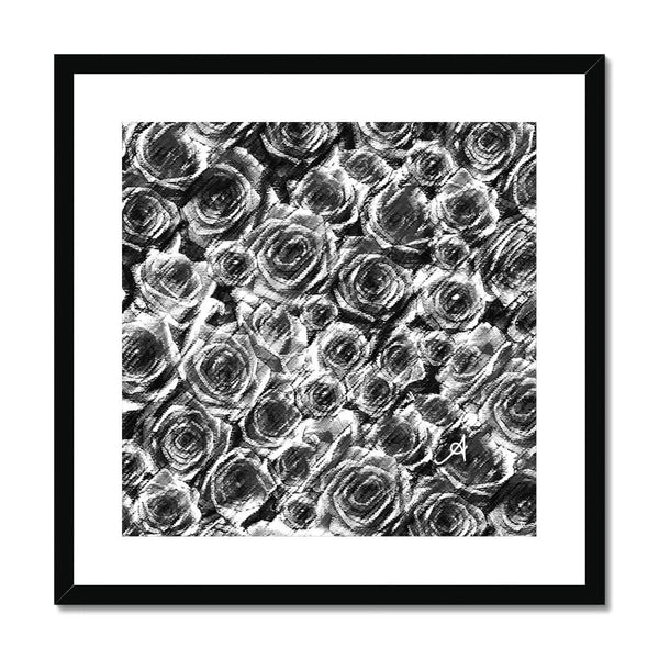 Fine art 20"x20" / Black Frame Textured Roses Black Amanya Design Framed & Mounted Print Prodigi