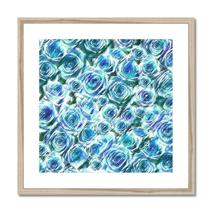 Fine art 20"x20" / Natural Frame Textured Roses Blue Amanya Design Framed & Mounted Print Prodigi