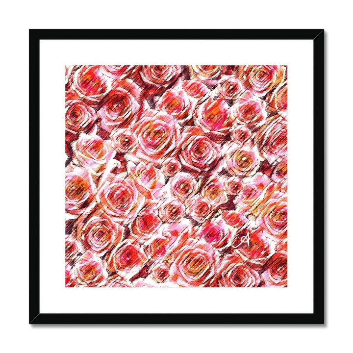 Fine art 20"x20" / Black Frame Textured Roses Coral Amanya Design Framed & Mounted Print Prodigi