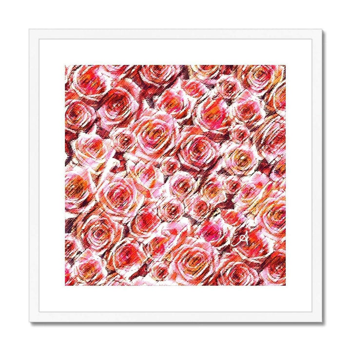 Fine art 20"x20" / White Frame Textured Roses Coral Amanya Design Framed & Mounted Print Prodigi