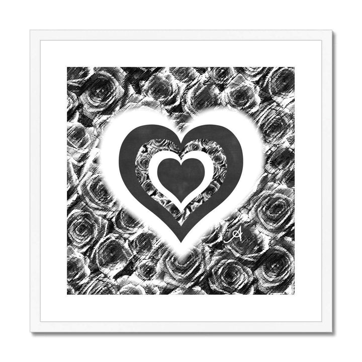 Fine art 20"x20" / White Frame Textured Roses Love & Background Black Amanya Design Framed & Mounted Print Prodigi