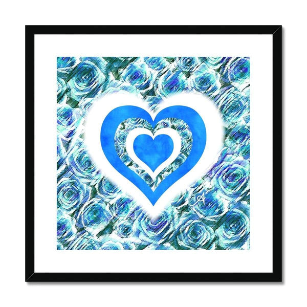 Fine art 20"x20" / Black Frame Textured Roses Love & Background Blue Amanya Design Framed & Mounted Print Prodigi