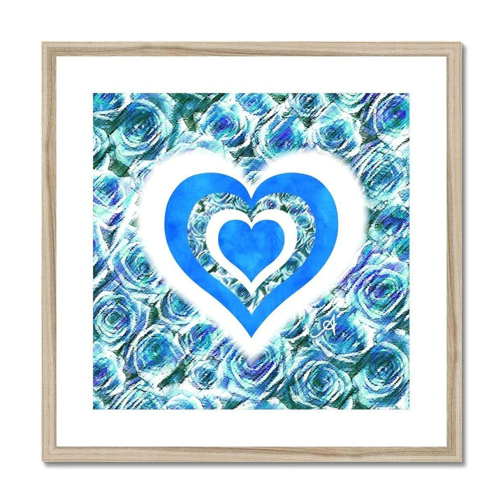 Fine art 20"x20" / Natural Frame Textured Roses Love & Background Blue Amanya Design Framed & Mounted Print Prodigi
