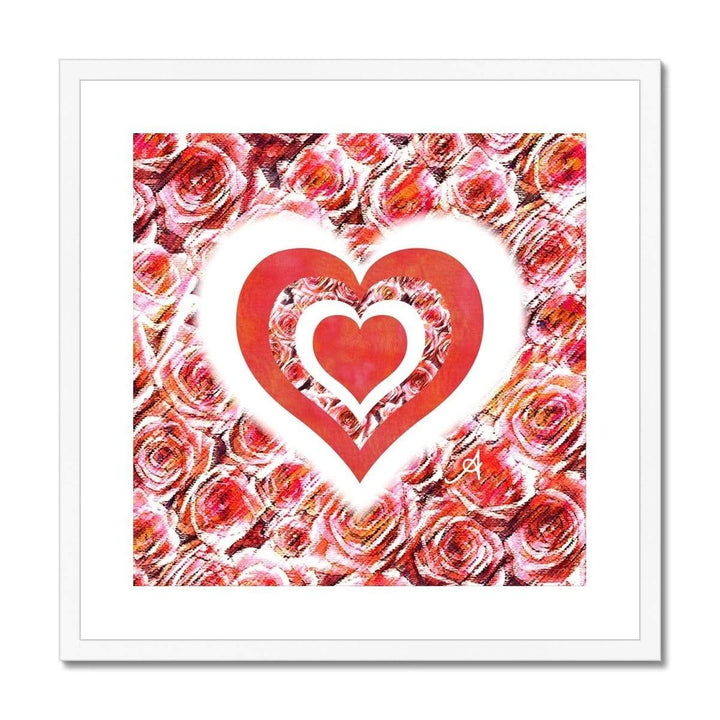 Fine art 20"x20" / White Frame Textured Roses Love & Background Coral Amanya Design Framed & Mounted Print Prodigi