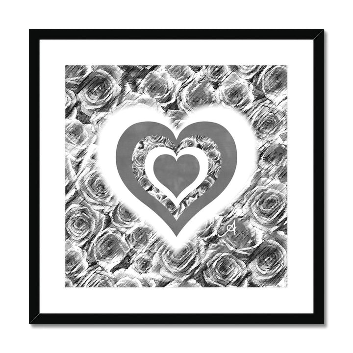 Fine art 20"x20" / Black Frame Textured Roses Love & Background Monochrome Amanya Design Framed & Mounted Print Prodigi