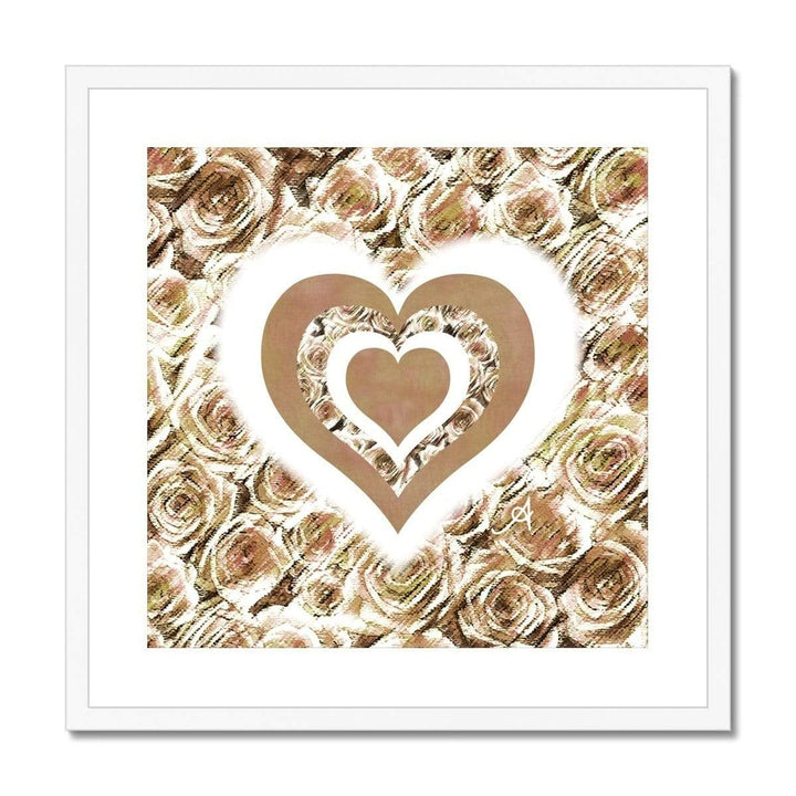 Fine art 20"x20" / White Frame Textured Roses Love & Background Mushroom Amanya Design Framed & Mounted Print Prodigi