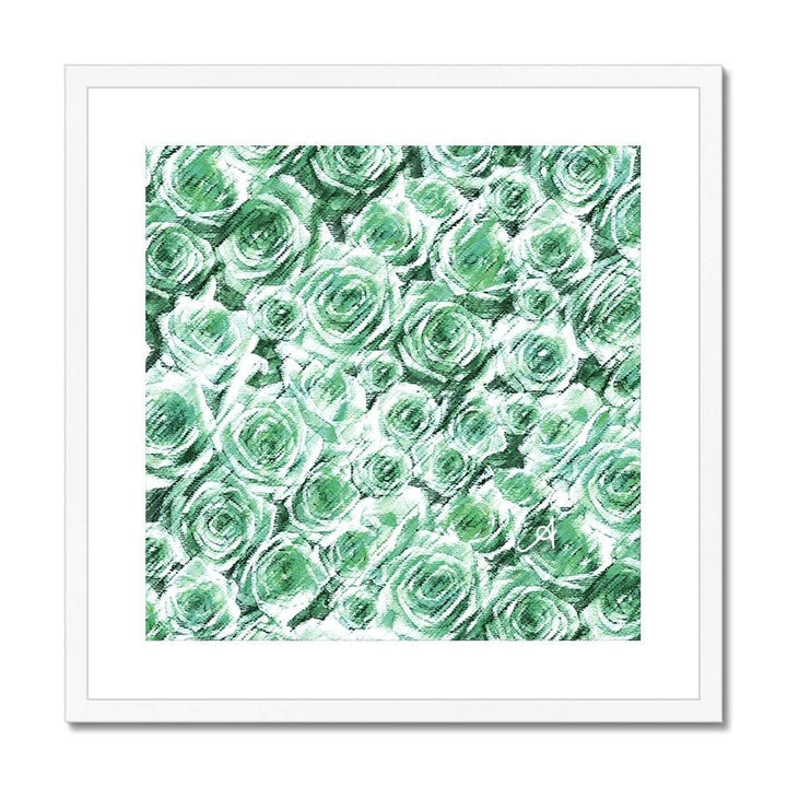 Fine art 20"x20" / White Frame Textured Roses Mint Amanya Design Framed & Mounted Print Prodigi