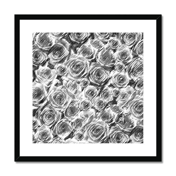 Fine art 20"x20" / Black Frame Textured Roses Monochrome Amanya Design Framed & Mounted Print Prodigi