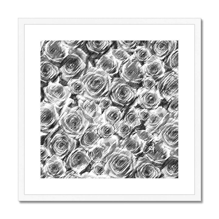 Fine art 20"x20" / White Frame Textured Roses Monochrome Amanya Design Framed & Mounted Print Prodigi