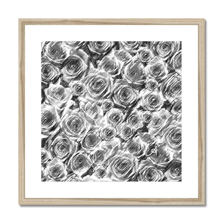 Fine art 20"x20" / Natural Frame Textured Roses Monochrome Amanya Design Framed & Mounted Print Prodigi