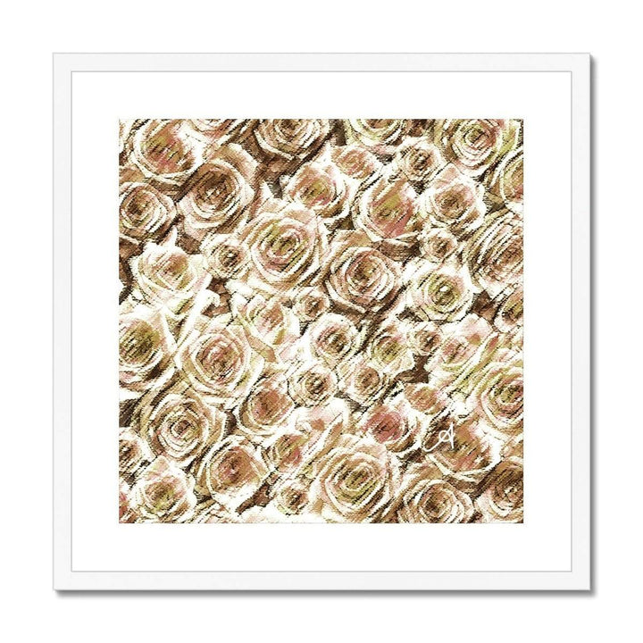 Fine art 20"x20" / White Frame Textured Roses Mushroom Amanya Design Framed & Mounted Print Prodigi