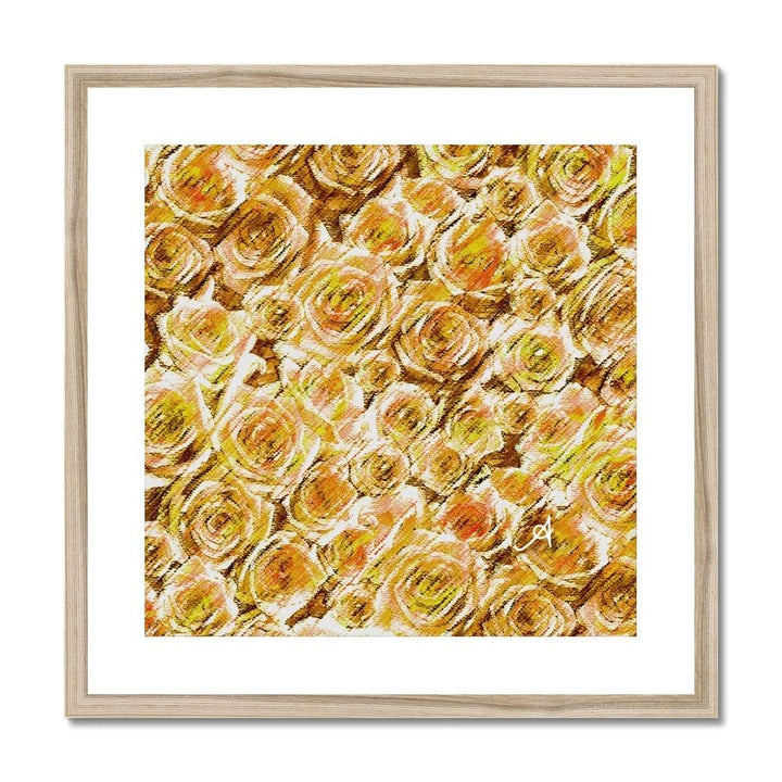 Fine art 20"x20" / Natural Frame Textured Roses Mustard Amanya Design Framed & Mounted Print Prodigi