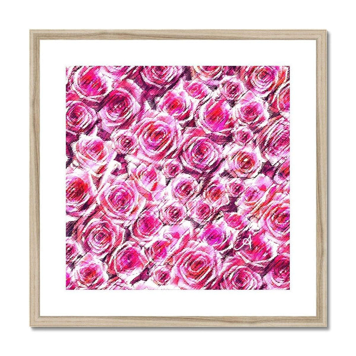 Fine art 20"x20" / Natural Frame Textured Roses Pink Amanya Design Framed & Mounted Print Prodigi