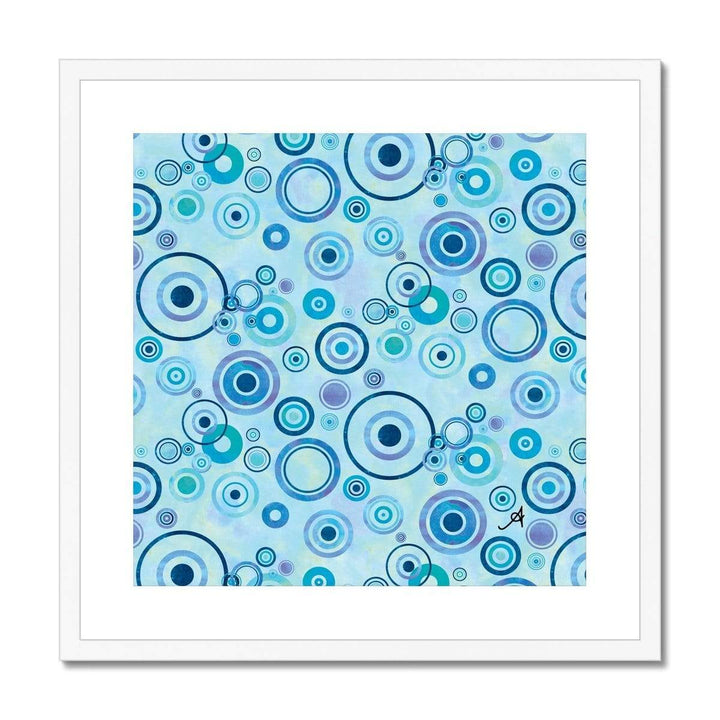 Fine art 20"x20" / White Frame Watercolour Circles Blue Amanya Design Framed & Mounted Print Prodigi