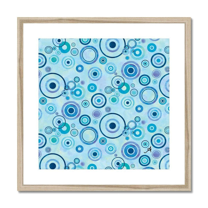 Fine art 20"x20" / Natural Frame Watercolour Circles Blue Amanya Design Framed & Mounted Print Prodigi