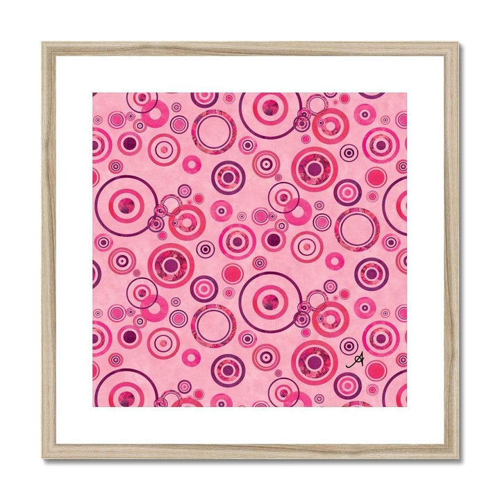 Fine art 20"x20" / Natural Frame Watercolour Circles Pink Amanya Design Framed & Mounted Print Prodigi