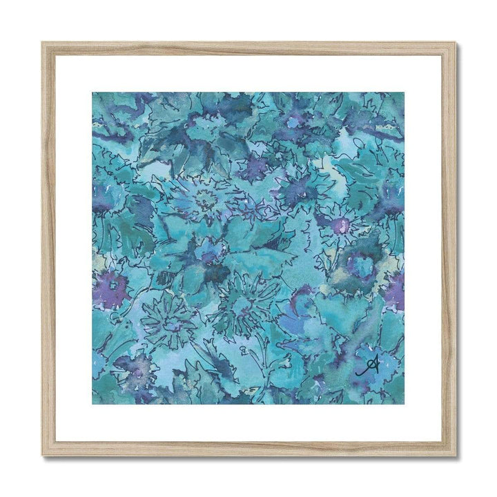 Fine art 20"x20" / Natural Frame Watercolour Daisies Blue Amanya Design Framed & Mounted Print Prodigi