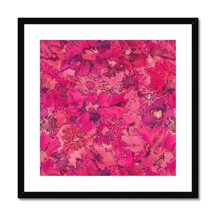 Fine art 20"x20" / Black Frame Watercolour Daisies Pink Amanya Design Framed & Mounted Print Prodigi