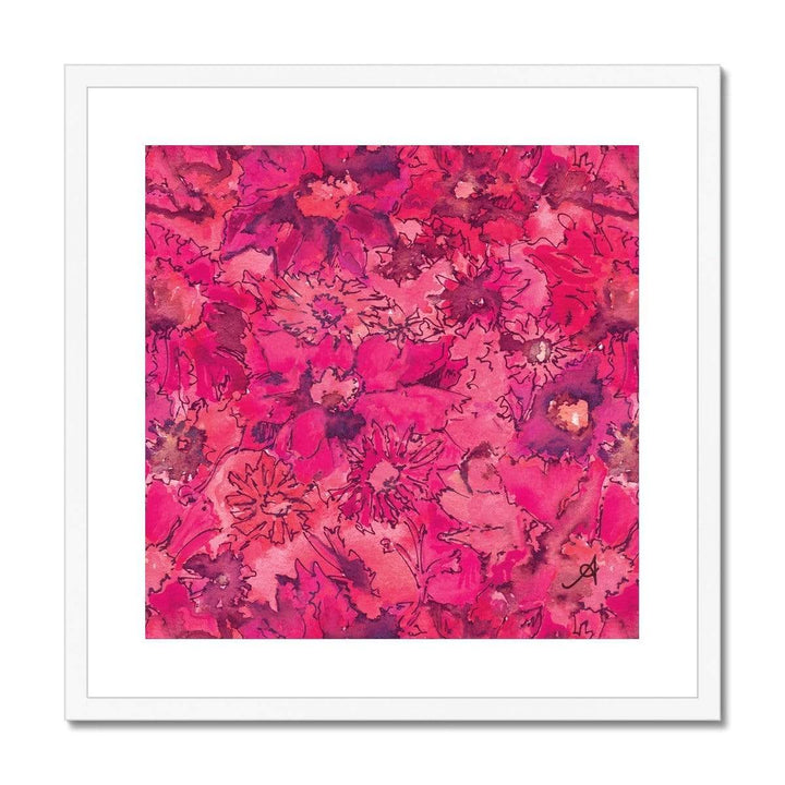 Fine art 20"x20" / White Frame Watercolour Daisies Pink Amanya Design Framed & Mounted Print Prodigi