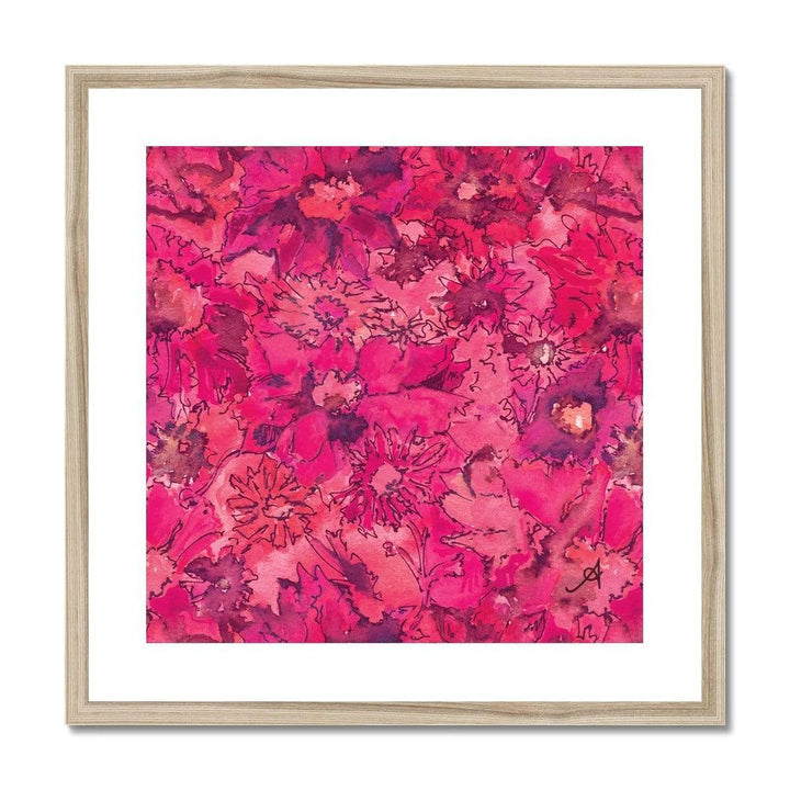 Fine art 20"x20" / Natural Frame Watercolour Daisies Pink Amanya Design Framed & Mounted Print Prodigi