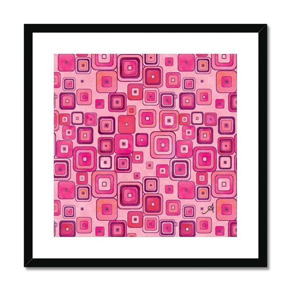 Fine art 20"x20" / Black Frame Watercolour Squares Pink Amanya Design Framed & Mounted Print Prodigi