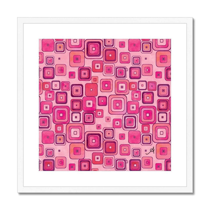Fine art 20"x20" / White Frame Watercolour Squares Pink Amanya Design Framed & Mounted Print Prodigi