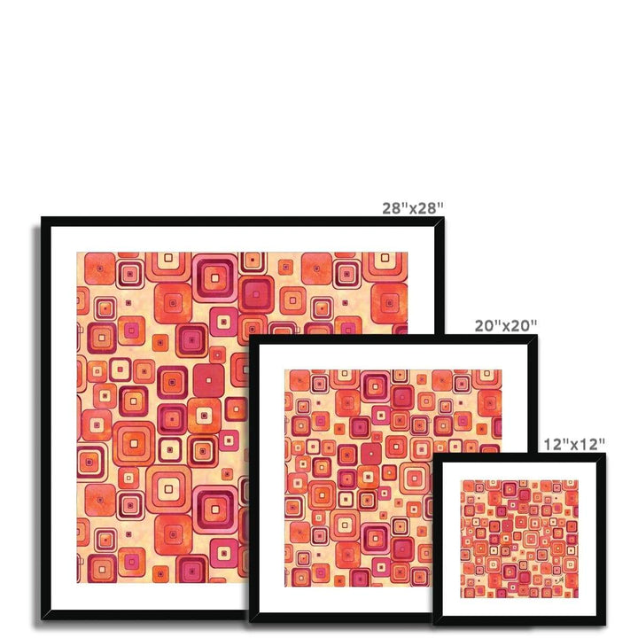 Fine art Watercolour Squares Red Amanya Design Framed & Mounted Print Prodigi