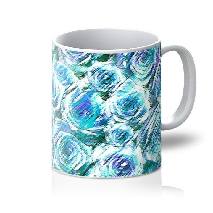 Homeware 11oz / White Textured Roses Blue Amanya Design Mug Prodigi