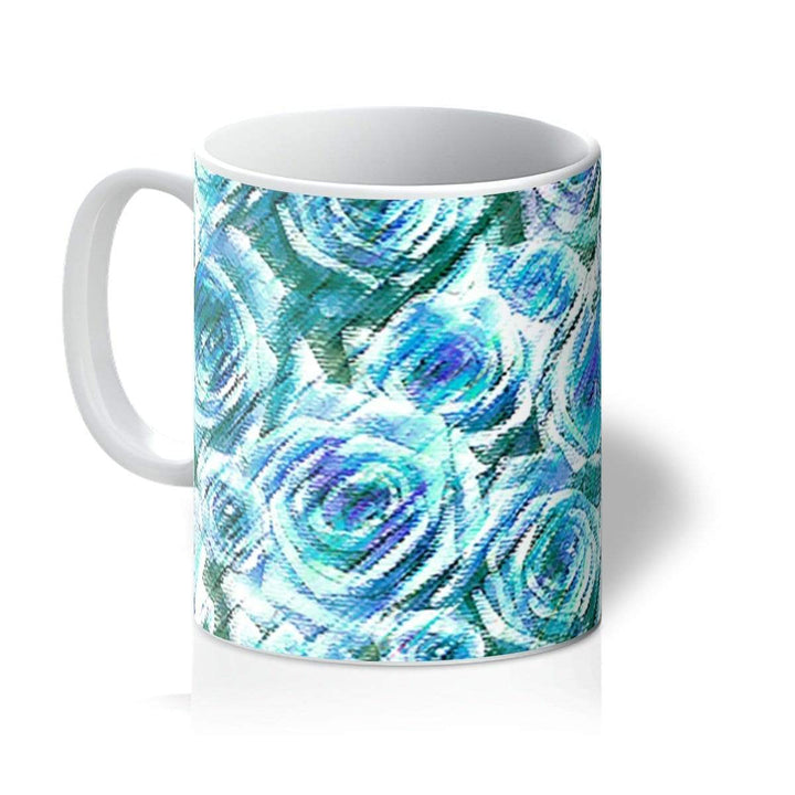 Homeware 11oz / White Textured Roses Blue Amanya Design Mug Prodigi