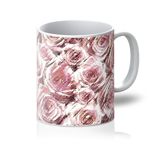Homeware 11oz / White Textured Roses Dusky Pink Amanya Design Mug Prodigi