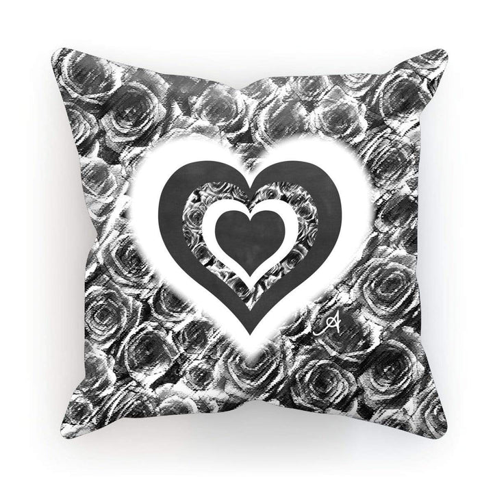 Homeware Linen / 12"x12" Textured Roses Love & Background Black Amanya Design Cushion Prodigi