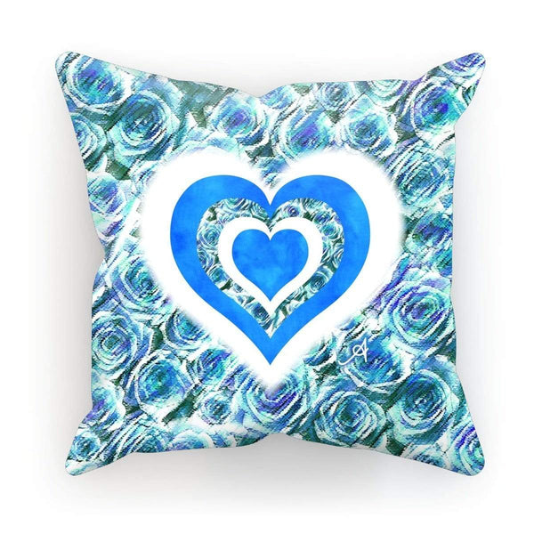 Homeware Linen / 12"x12" Textured Roses Love & Background Blue Amanya Design Cushion Prodigi