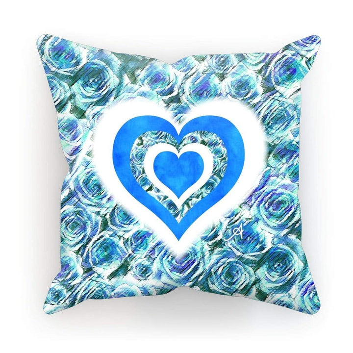 Homeware Linen / 18"x18" Textured Roses Love & Background Blue Amanya Design Cushion Prodigi