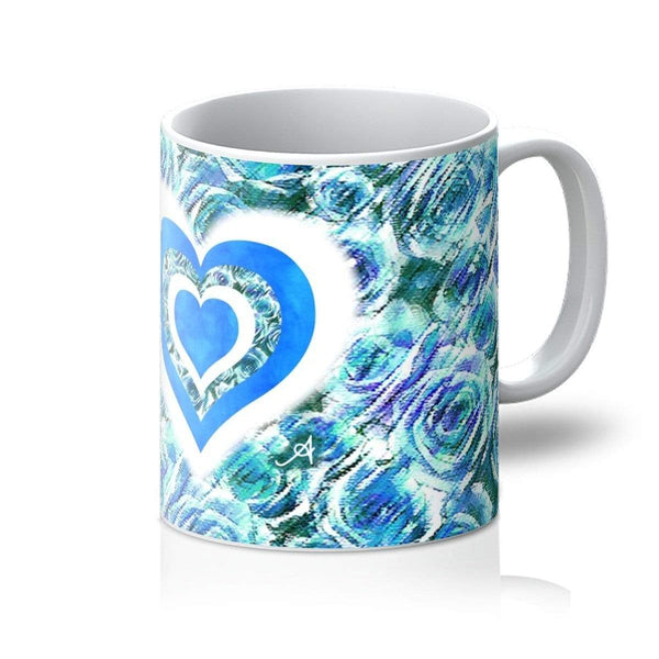 Homeware 11oz / White Textured Roses Love & Background Blue Amanya Design Mug Prodigi