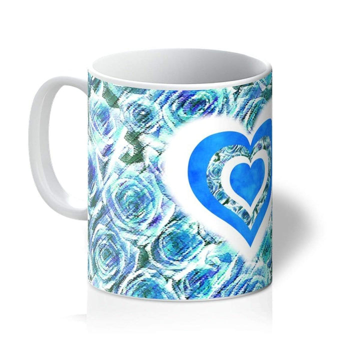 Homeware 11oz / White Textured Roses Love & Background Blue Amanya Design Mug Prodigi