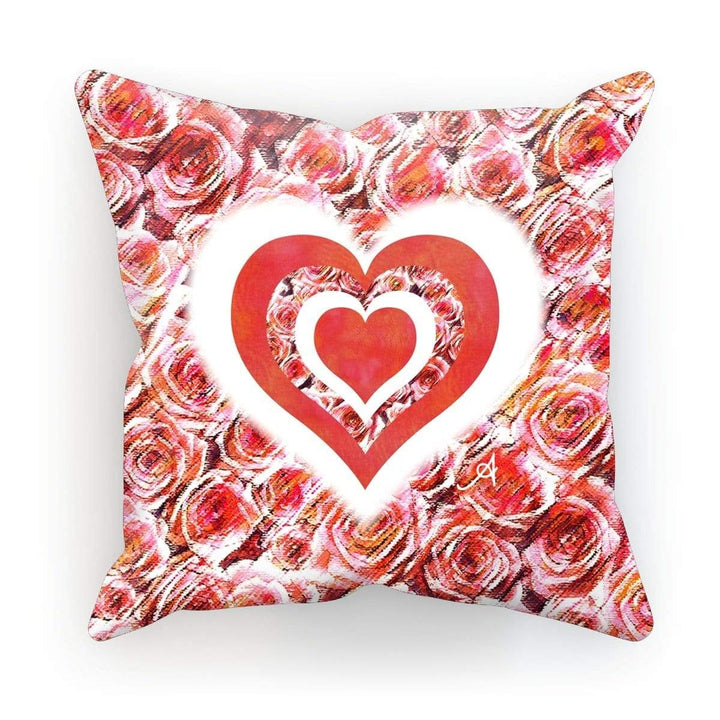 Homeware Linen / 12"x12" Textured Roses Love & Background Coral Amanya Design Cushion Prodigi