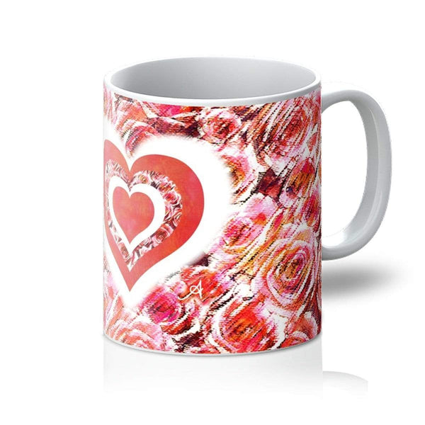 Homeware 11oz / White Textured Roses Love & Background Coral Amanya Design Mug Prodigi