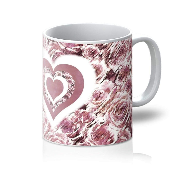 Homeware 11oz / White Textured Roses Love & Background Dusky Pink Amanya Design Mug Prodigi