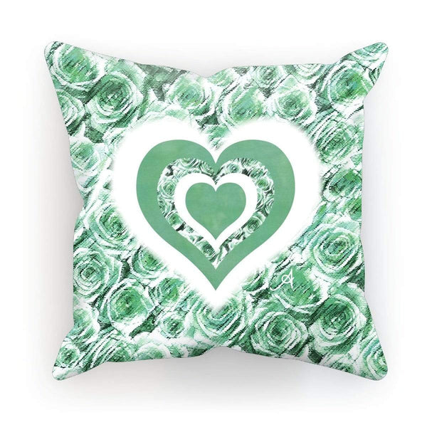 Homeware Linen / 12"x12" Textured Roses Love & Background Mint Amanya Design Cushion Prodigi