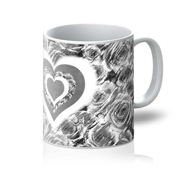 Homeware 11oz / White Textured Roses Love & Background Monochrome Amanya Design Mug Prodigi