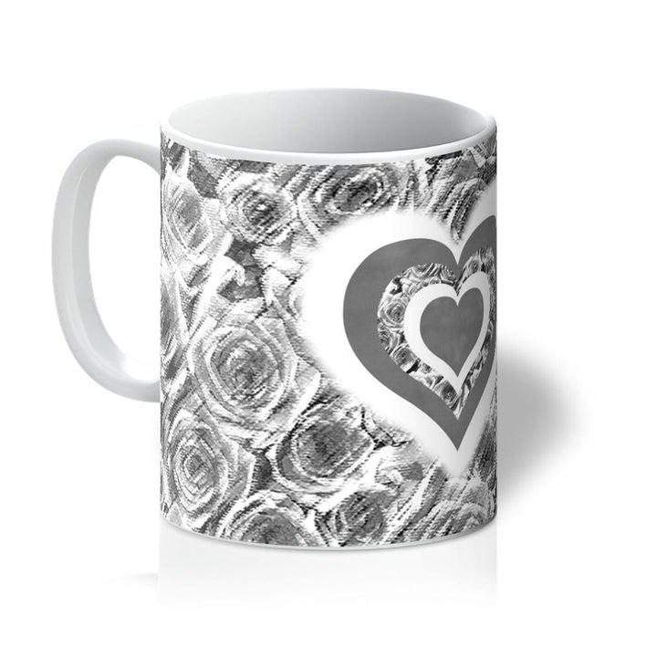 Homeware 11oz / White Textured Roses Love & Background Monochrome Amanya Design Mug Prodigi