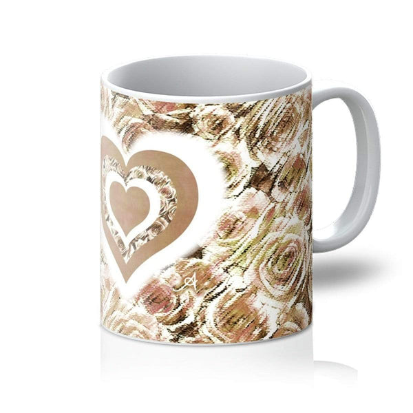Homeware 11oz / White Textured Roses Love & Background Mushroom Amanya Design Mug Prodigi