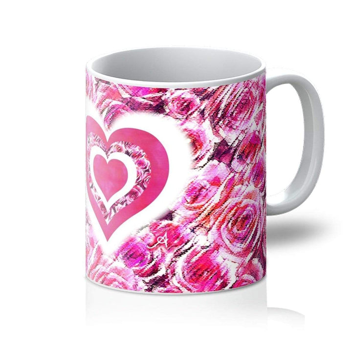 Homeware 11oz / White Textured Roses Love & Background Pink Amanya Design Mug Prodigi