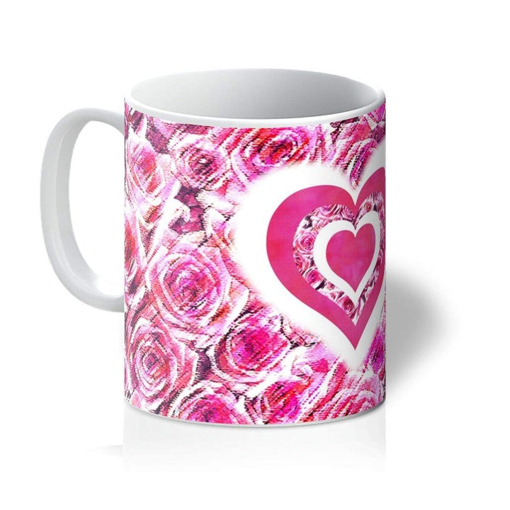 Homeware 11oz / White Textured Roses Love & Background Pink Amanya Design Mug Prodigi
