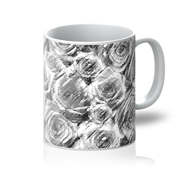 Homeware 11oz / White Textured Roses Monochrome Amanya Design Mug Prodigi
