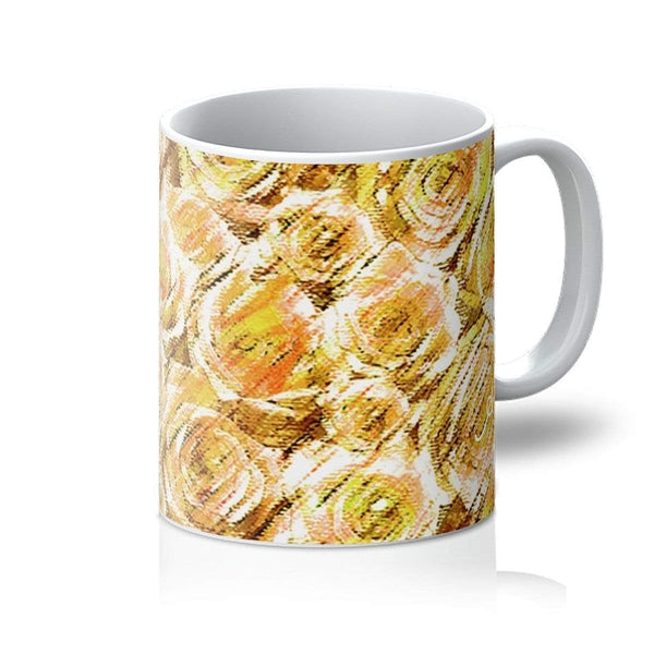 Homeware 11oz / White Textured Roses Mustard Amanya Design Mug Prodigi