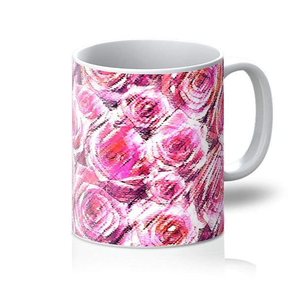Homeware 11oz / White Textured Roses Pink Amanya Design Mug Prodigi
